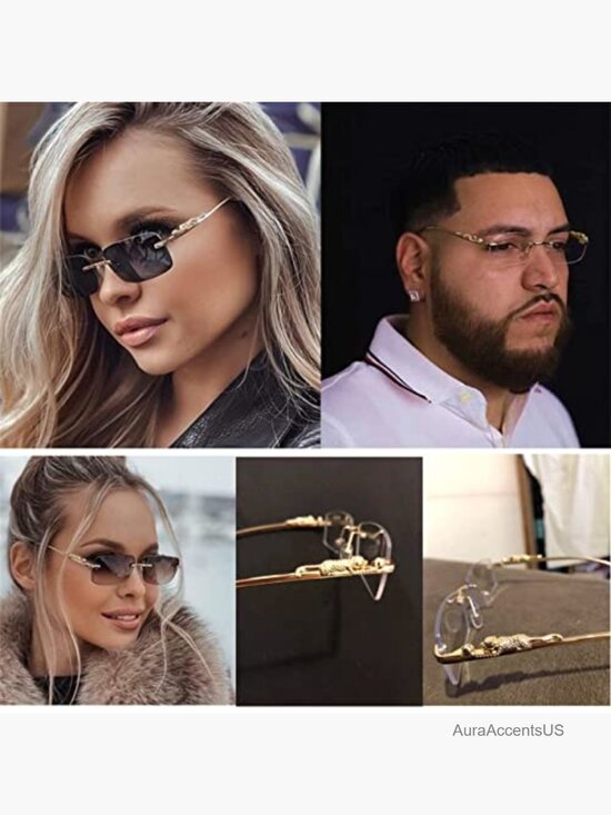 Vintage Rimless Sunglasses Retro Luxury Gold Metal Frameless Rectangle main image 7